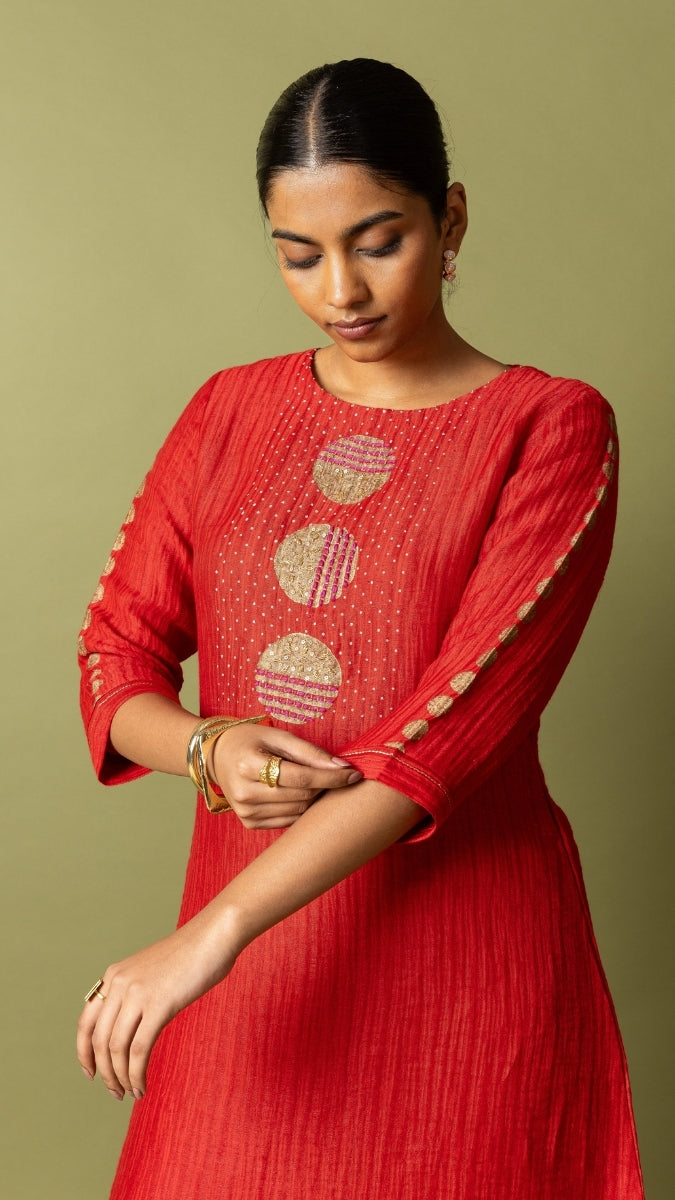 Pink Textured Silk Linen Block and handwork Set