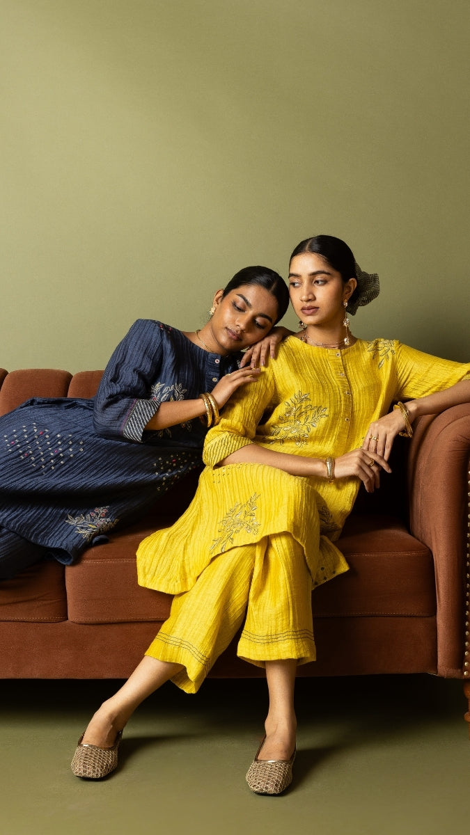 Navy Textured Silk Linen Block and Embroidery Set