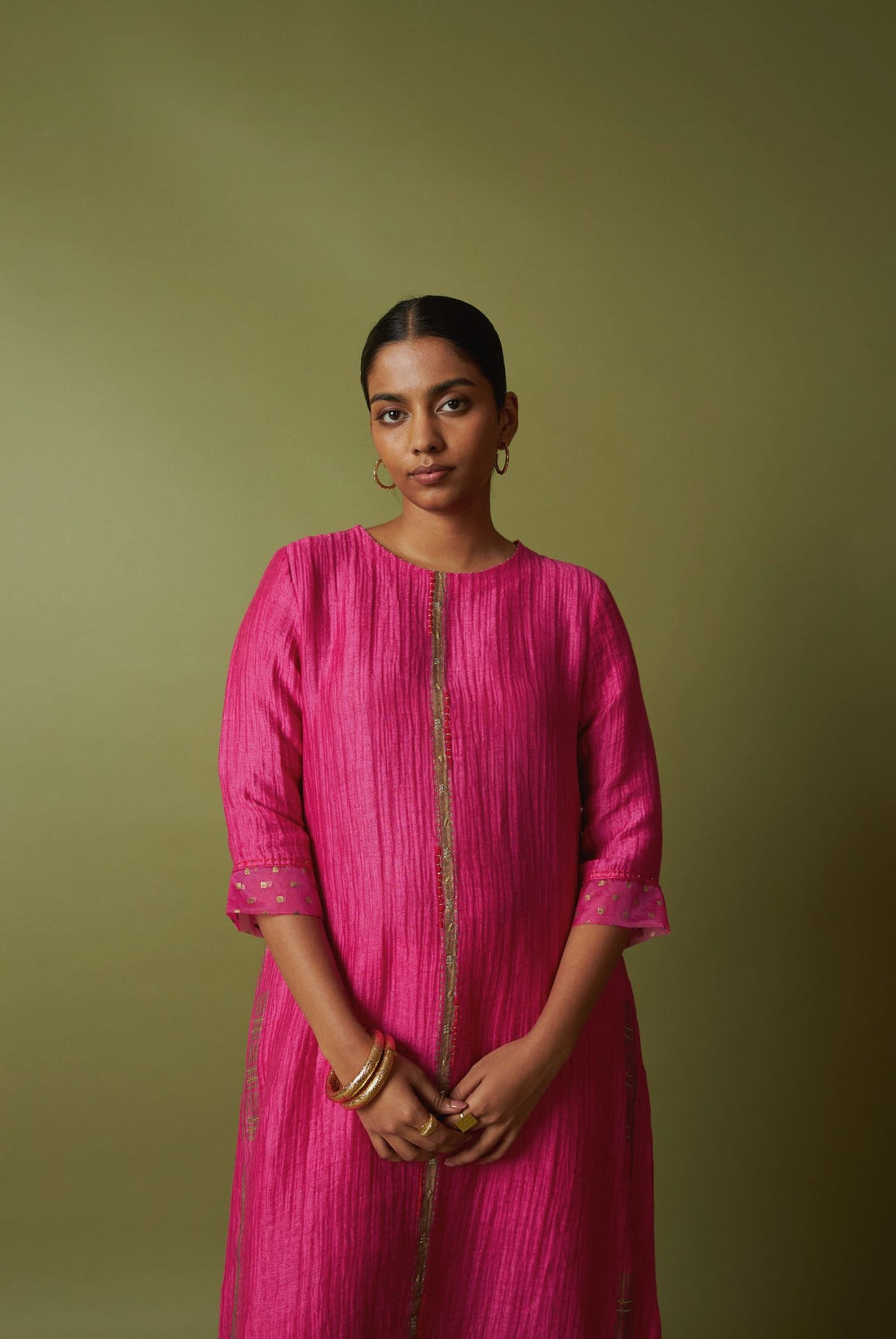 Pink Textured Silk Linen Set