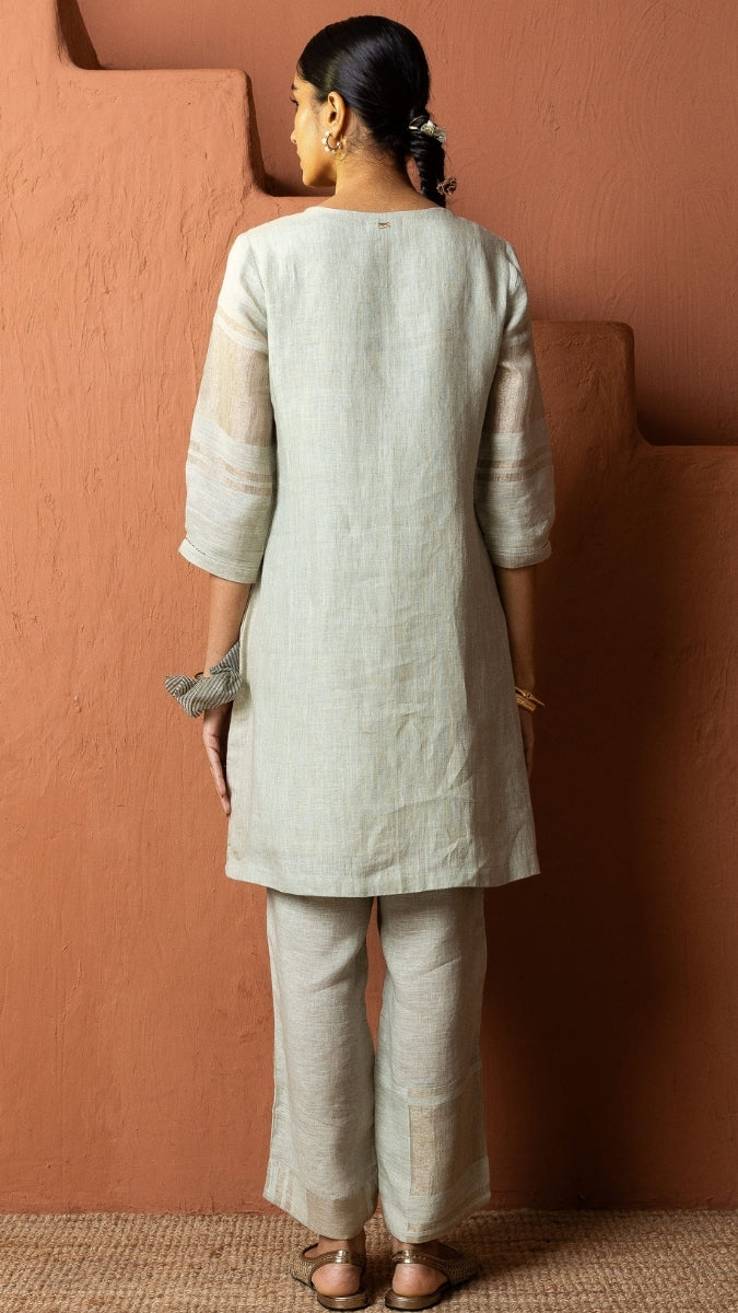 Zari Linen with Embroidery and Handwork Set | Oregano