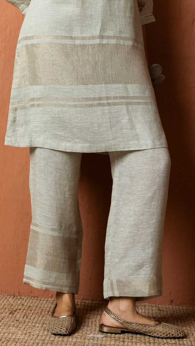 Zari Linen with Embroidery and Handwork Set | Oregano