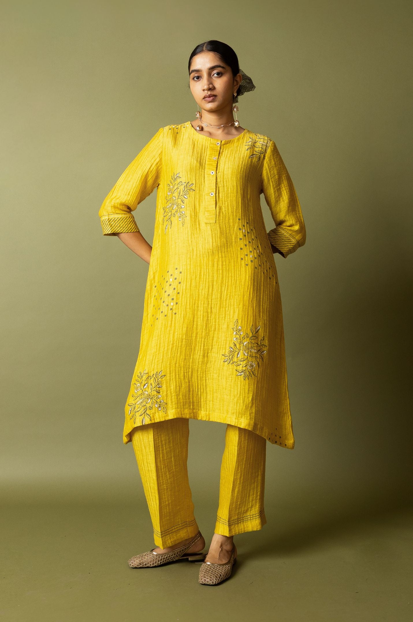 Navy Textured Silk Linen Block and Embroidery Set