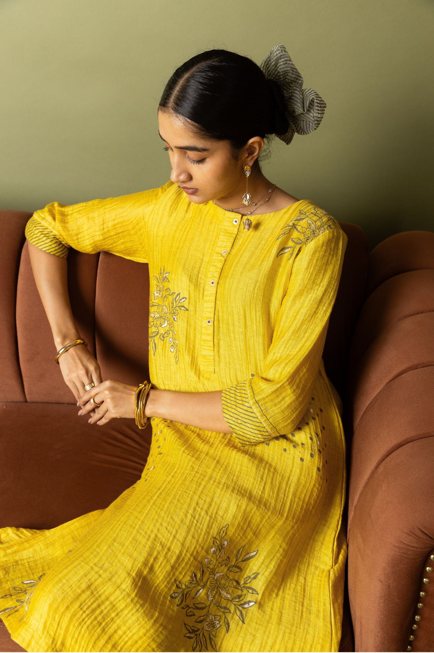 Navy Textured Silk Linen Block and Embroidery Set