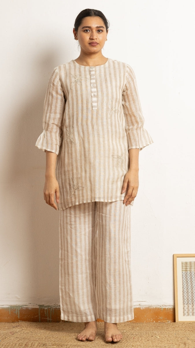 Beige Linen Woven Stripe