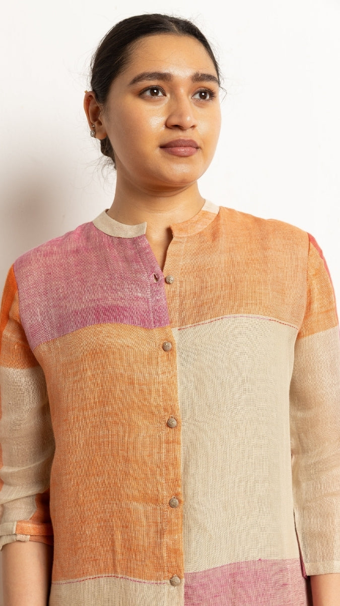 Linen Woven Multi Checks Tunic | Oregano