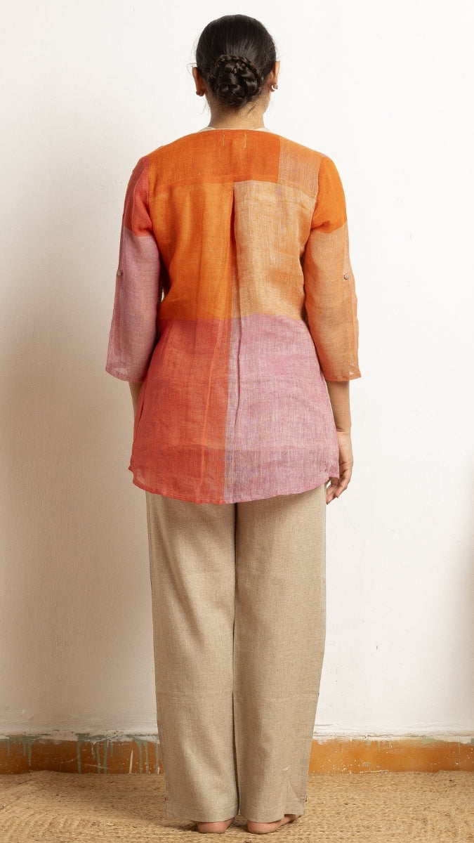 Linen Woven Multi Checks Tunic | Oregano