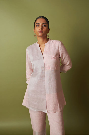 Sliver Zari Linen Set with Handwork
