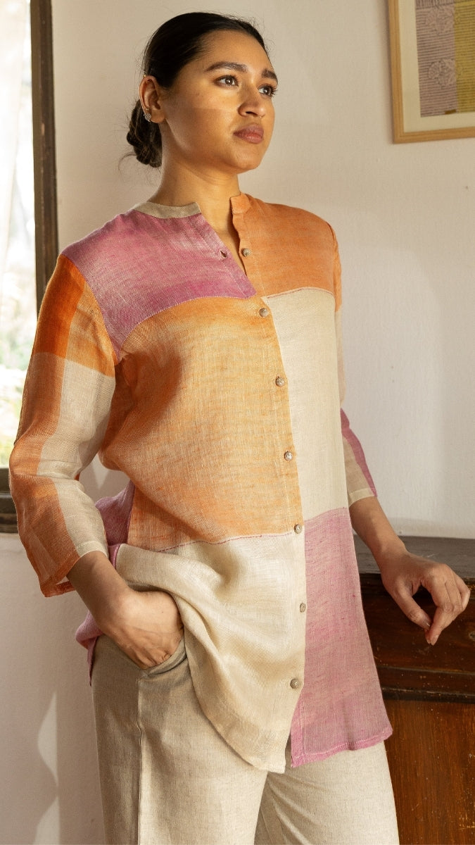 Linen Woven Multi Checks Tunic | Oregano