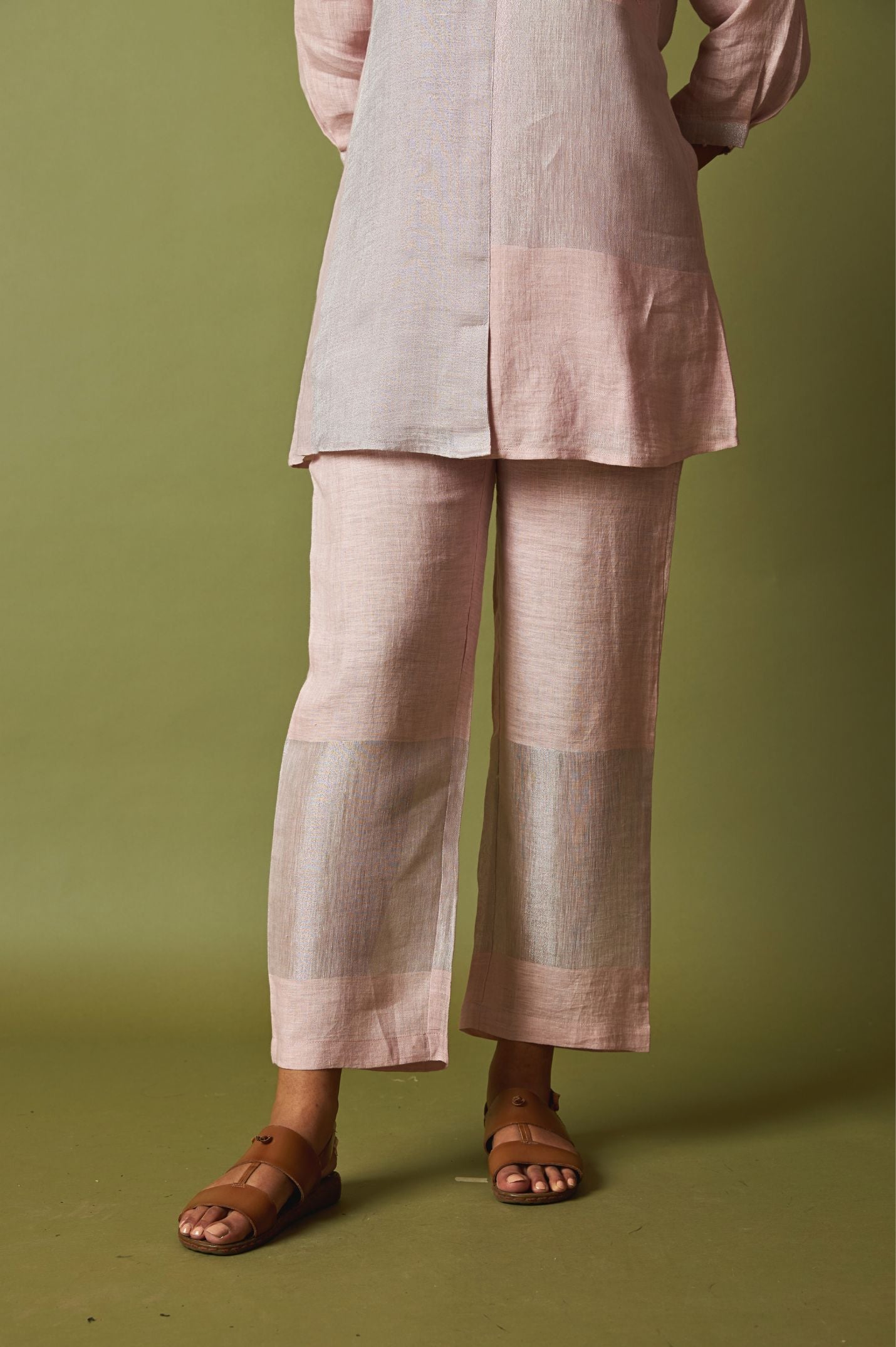 Sliver Zari Linen Set with Handwork