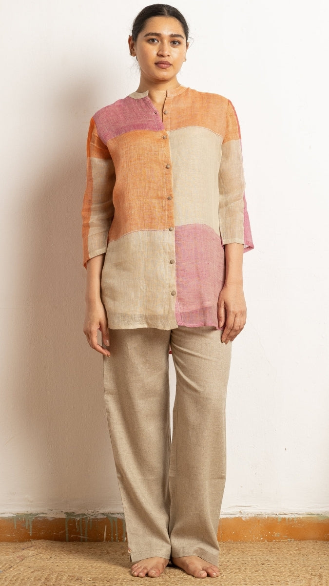 Linen Woven Multi Checks Tunic | Oregano