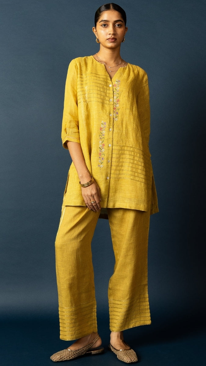 White Linen Zari Embroidered Set