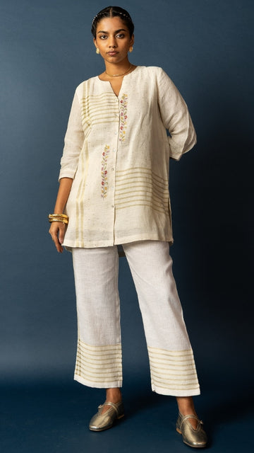 White Linen Zari Embroidered Set