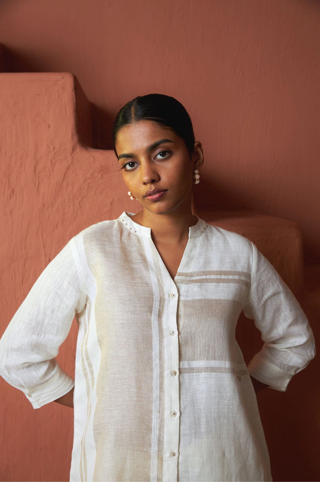 Offwhite Linen Zari Set