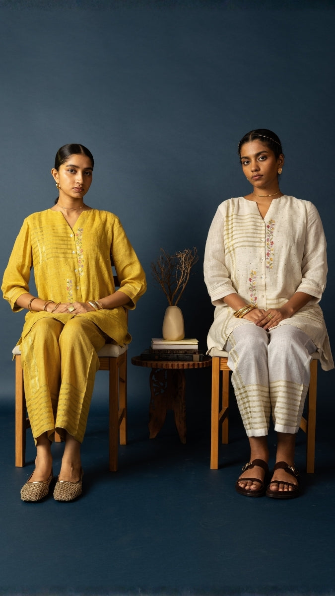 White Linen Zari Embroidered Set