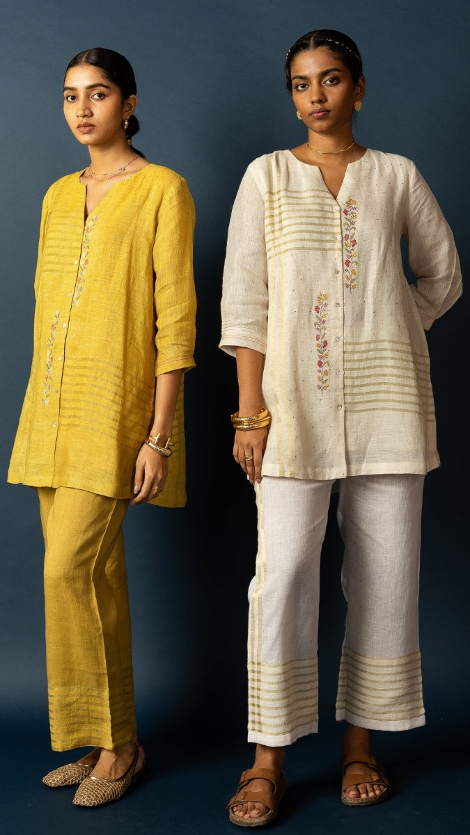 White Linen Zari Embroidered Set