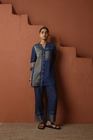 Navy Linen Zari Set