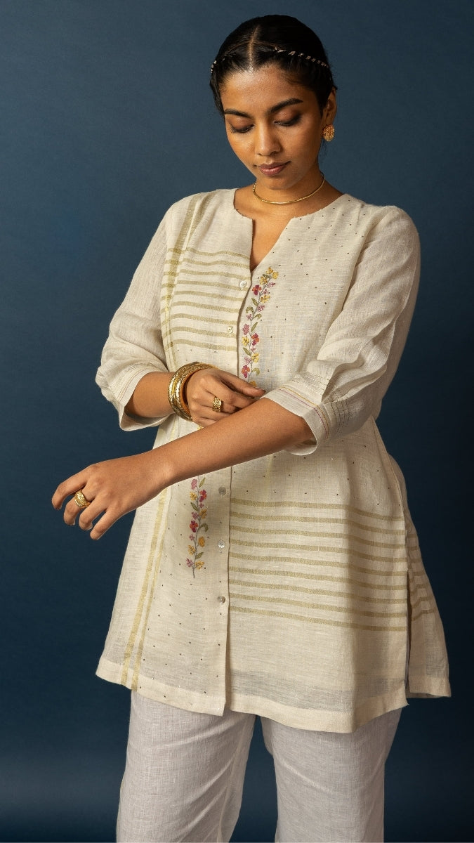 White Linen Zari Embroidered Set