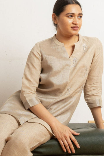 Hand Work Linen Zari Set | Oregano