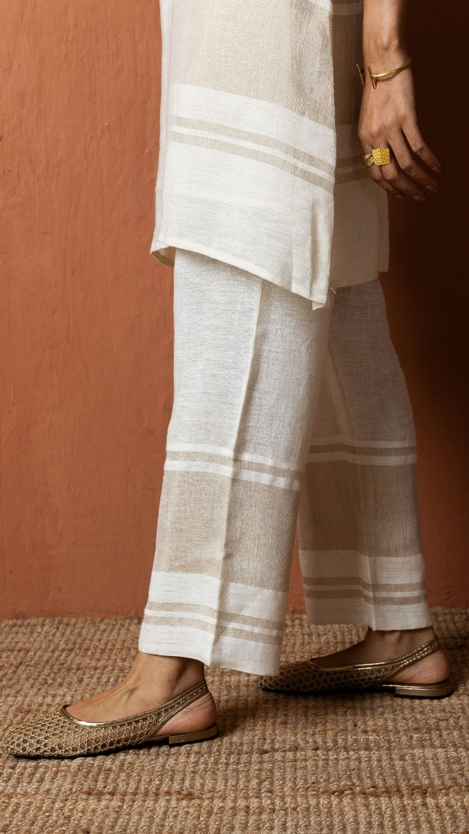 Offwhite Linen Zari Block Embroidered Set