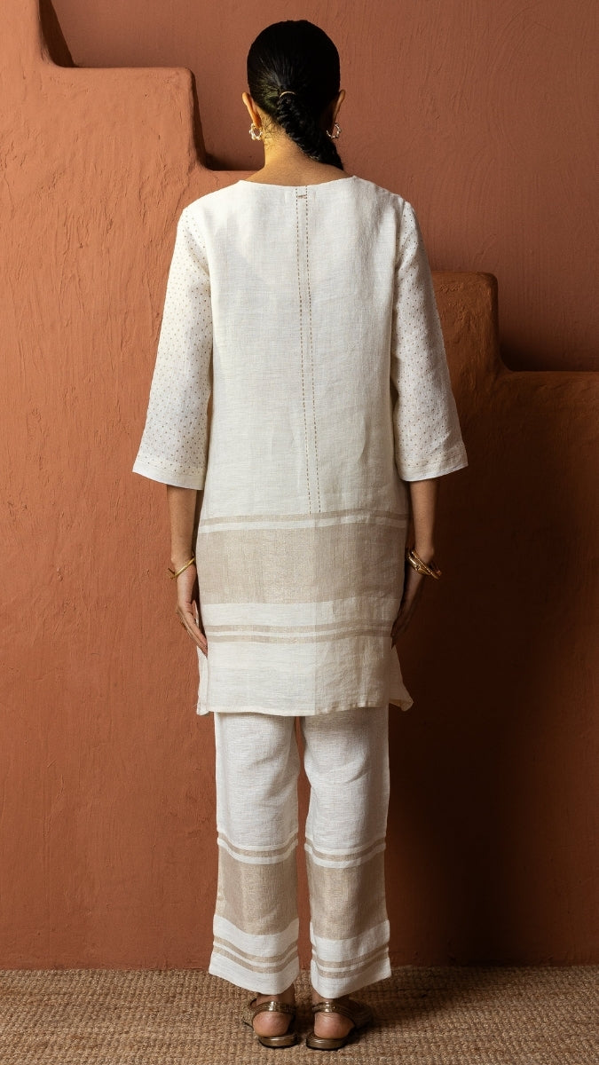 Offwhite Linen Zari Block Embroidered Set