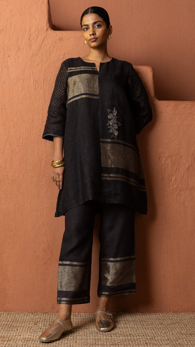 Offwhite Linen Zari Block Embroidered Set