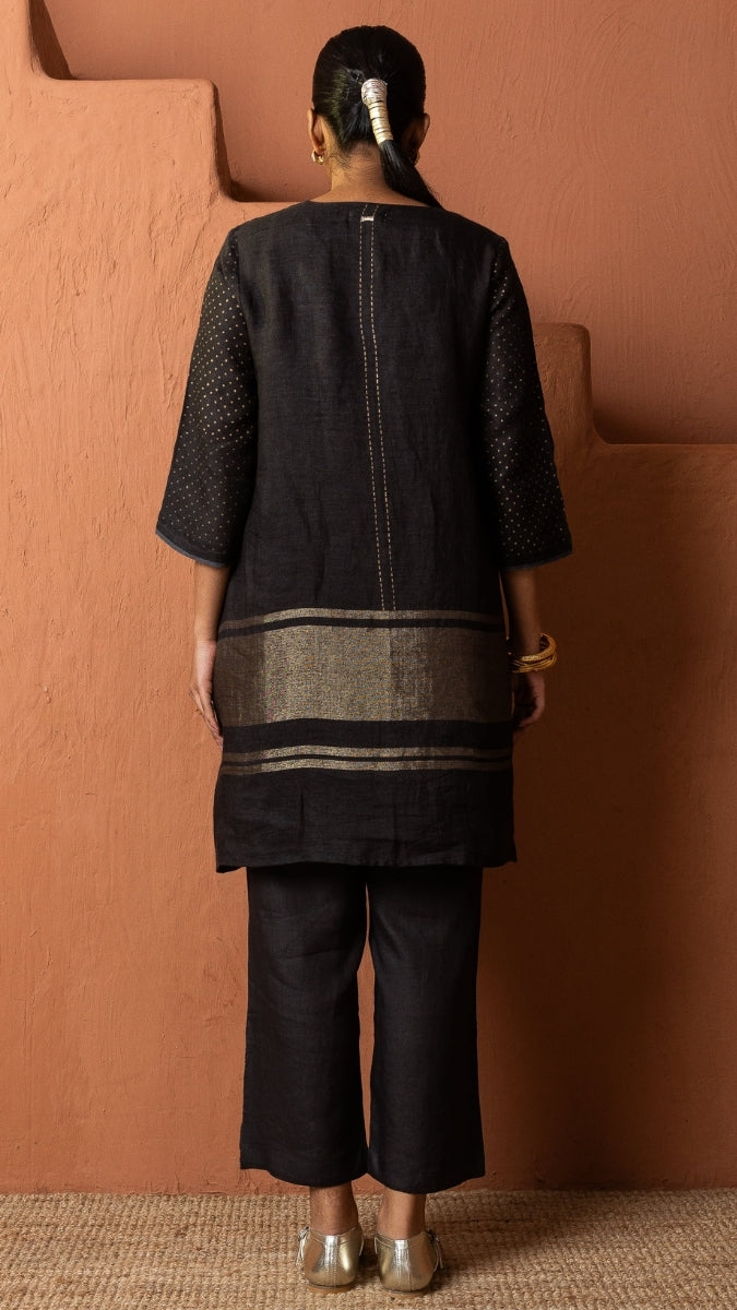 Offwhite Linen Zari Block Embroidered Set