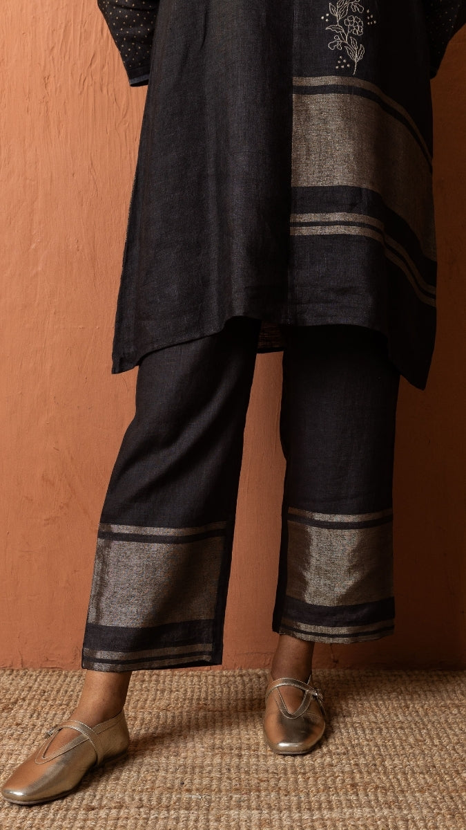 Offwhite Linen Zari Block Embroidered Set