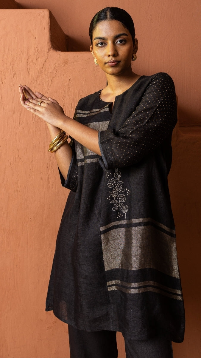 Offwhite Linen Zari Block Embroidered Set