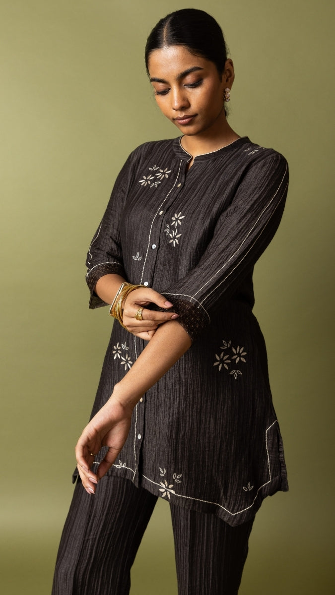 Textured Silk Linen Embroidered Set | Oregano