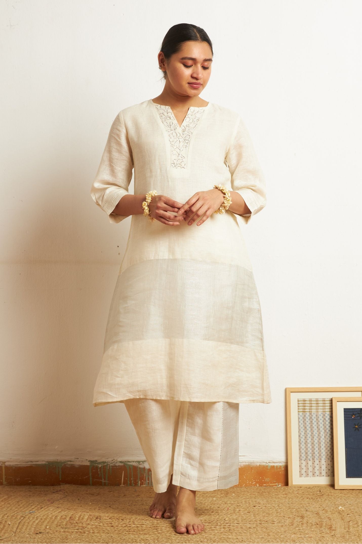 Blush Zari Linen Set with Pita Handwork