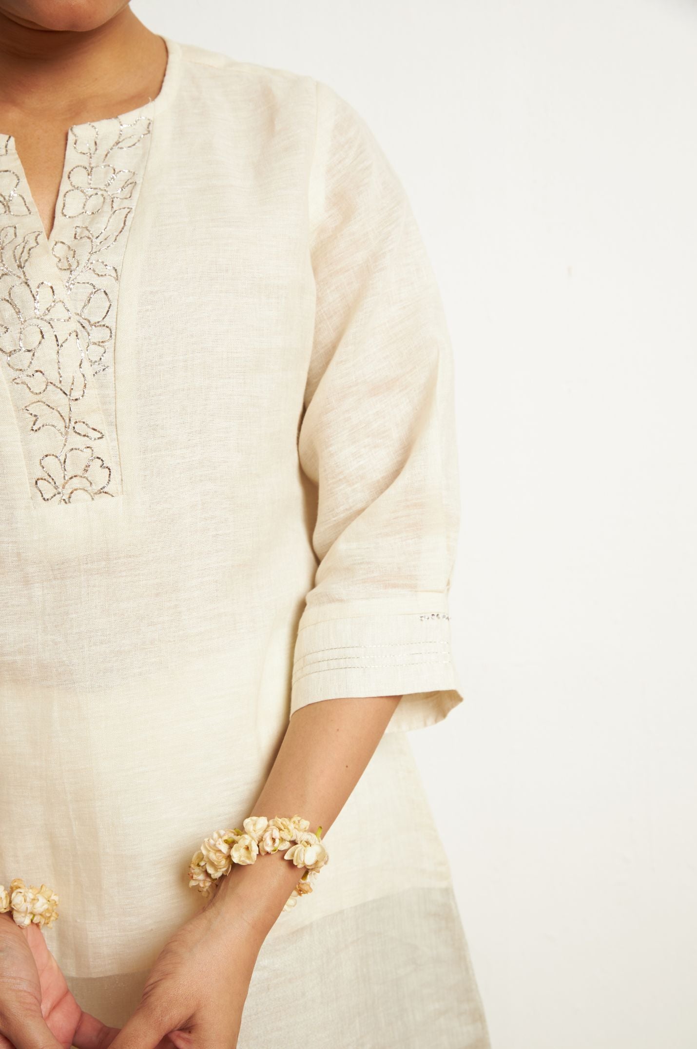 Blush Zari Linen Set with Pita Handwork