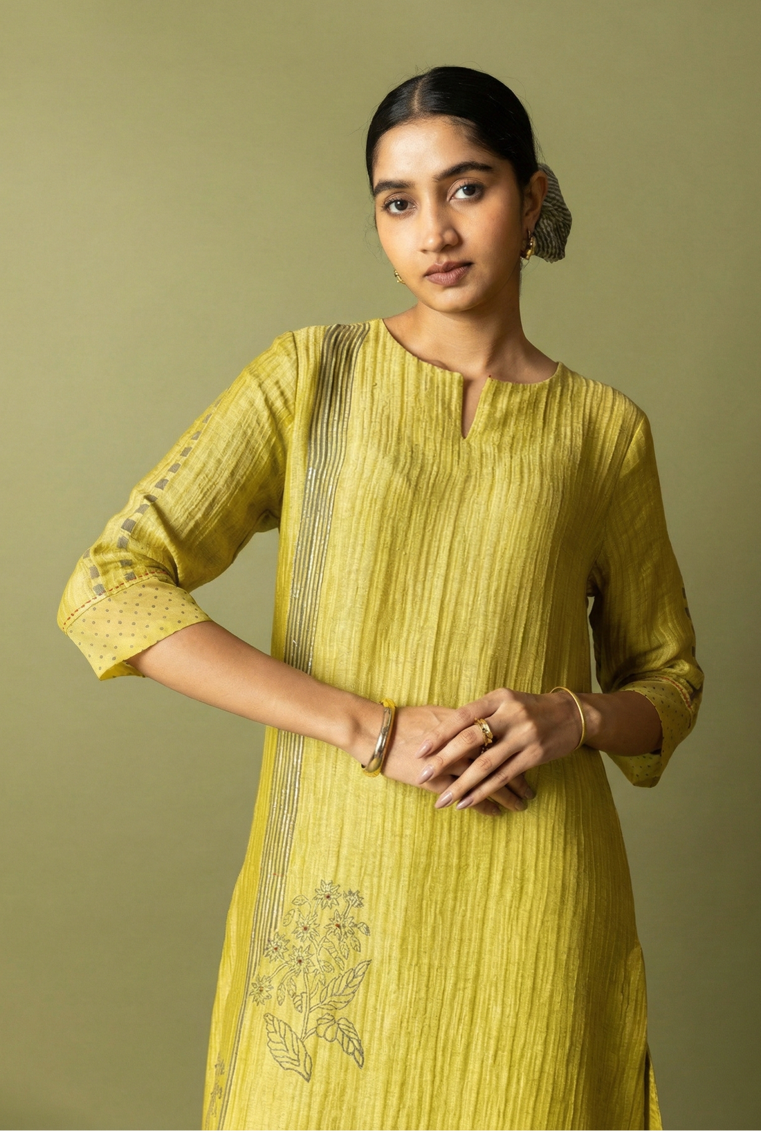 Lime Textured Silk Linen Set