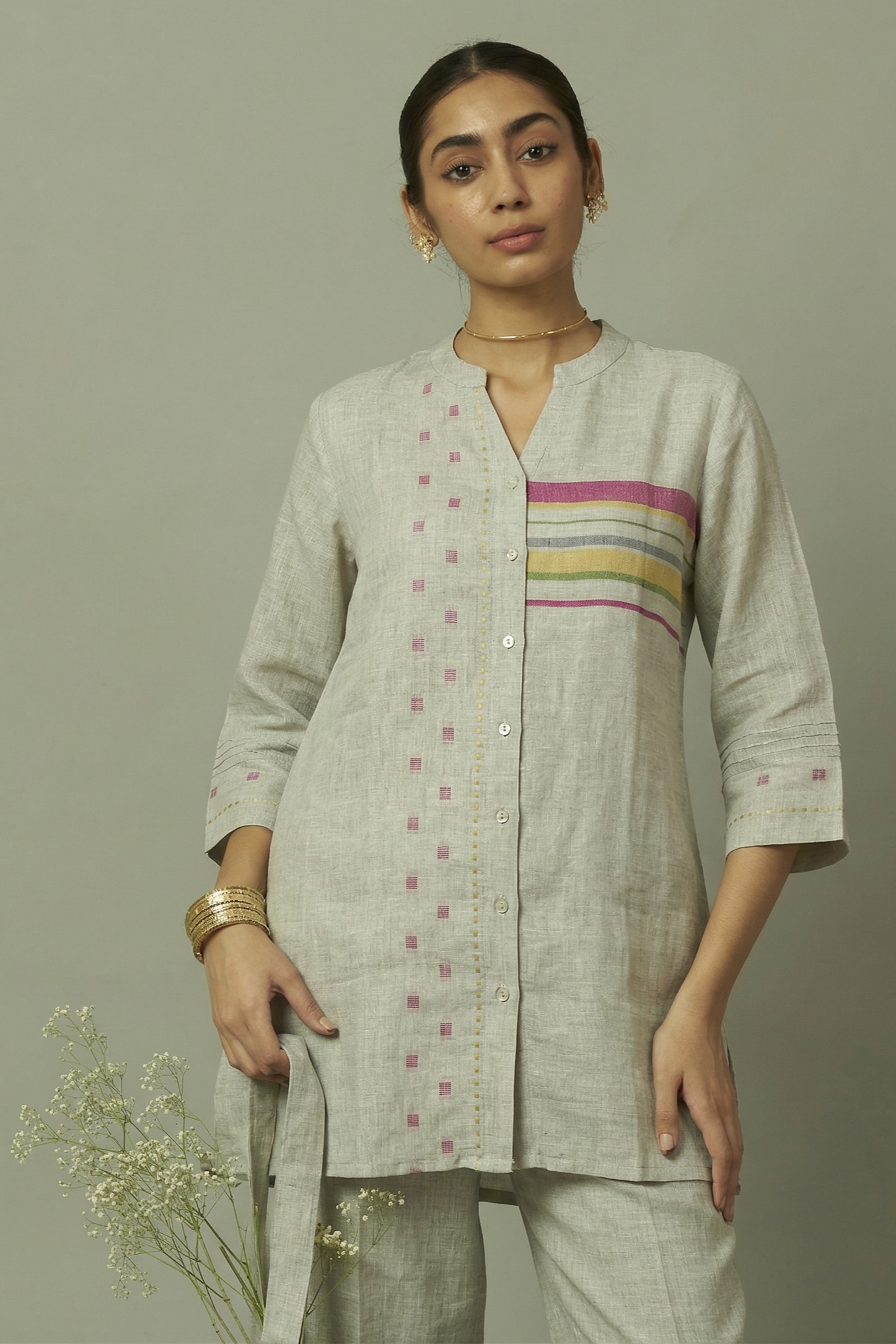 Linen Multi-Stripe Tunic Coord Set | Oregano