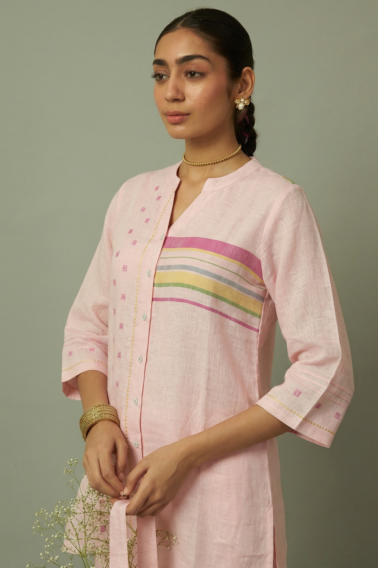 Linen Multi-Stripe Tunic Coord Set | Oregano