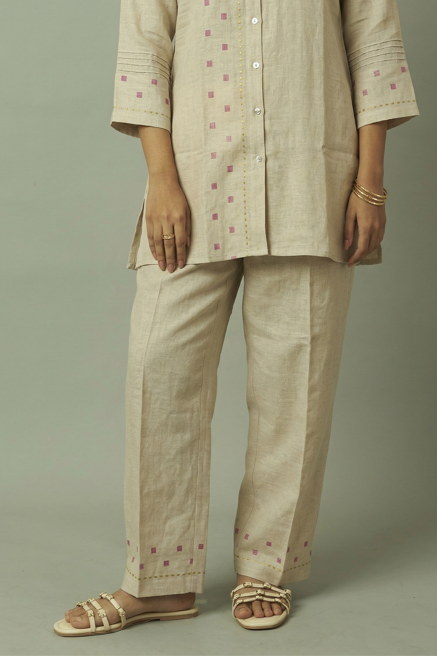 Linen Multi-Stripe Tunic Coord Set | Oregano