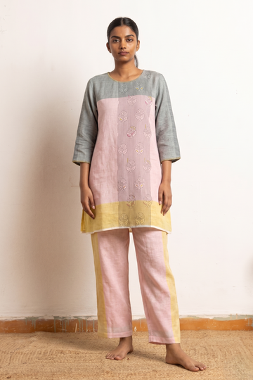 Baby Pink Block Printed Pink Coord Set | Oregano