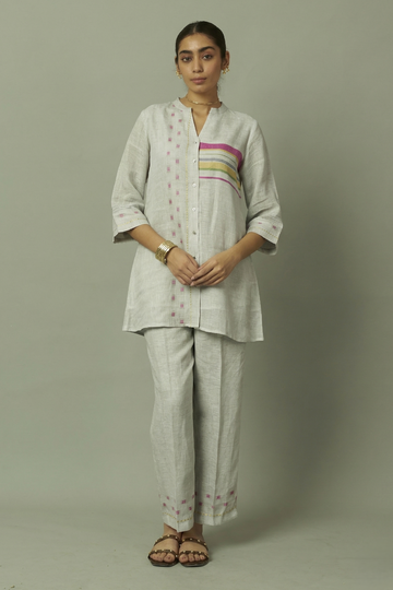 Grey Linen Multi-Stripe Tunic Coord Set | Oregano