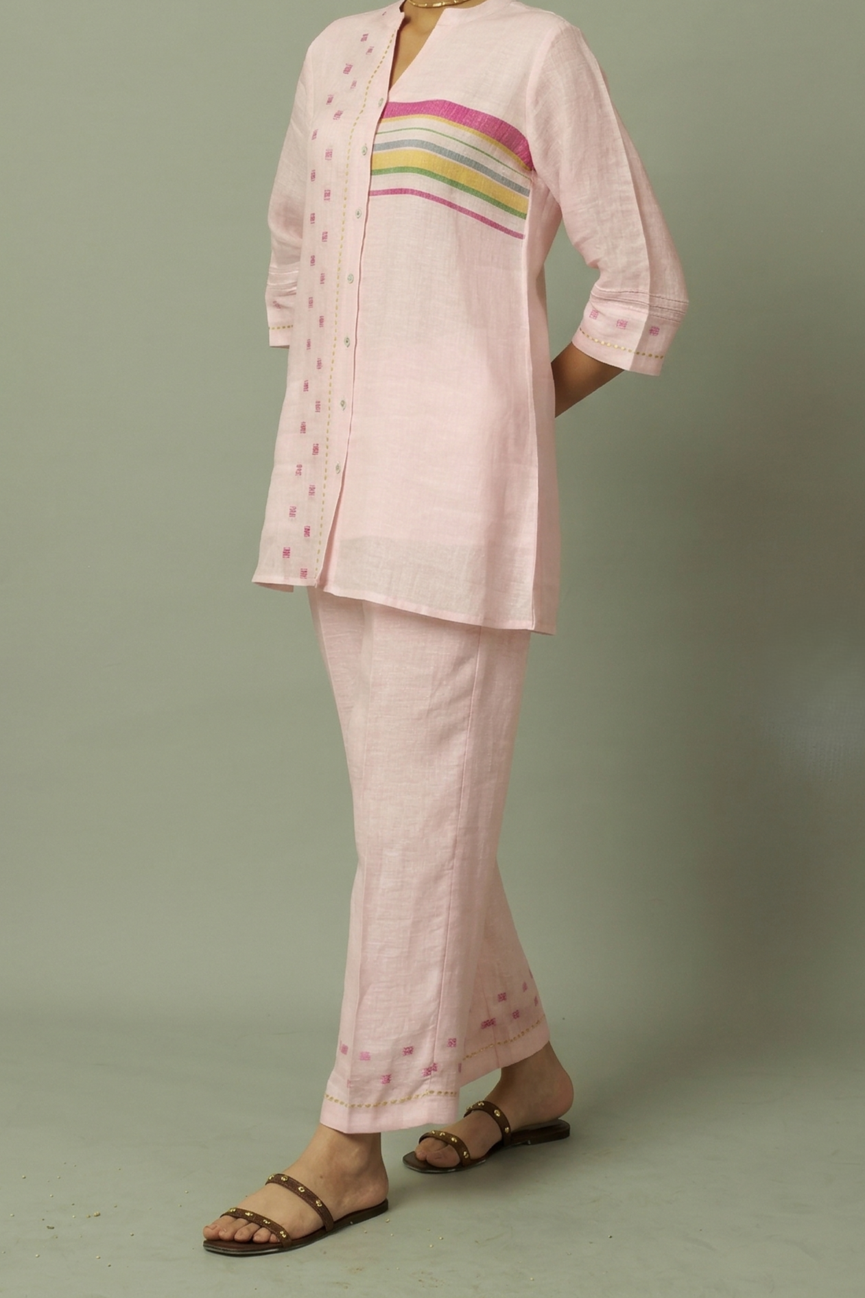 Linen Multi-Stripe Tunic Coord Set | Oregano