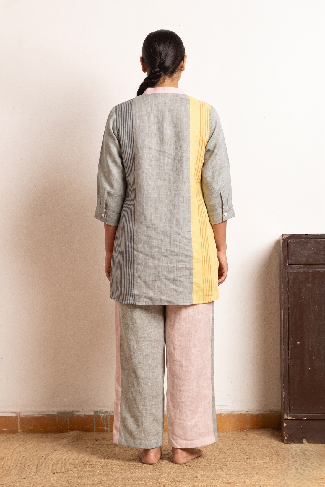 Baby Pink Striped Block Printed Coord Set | Oregano