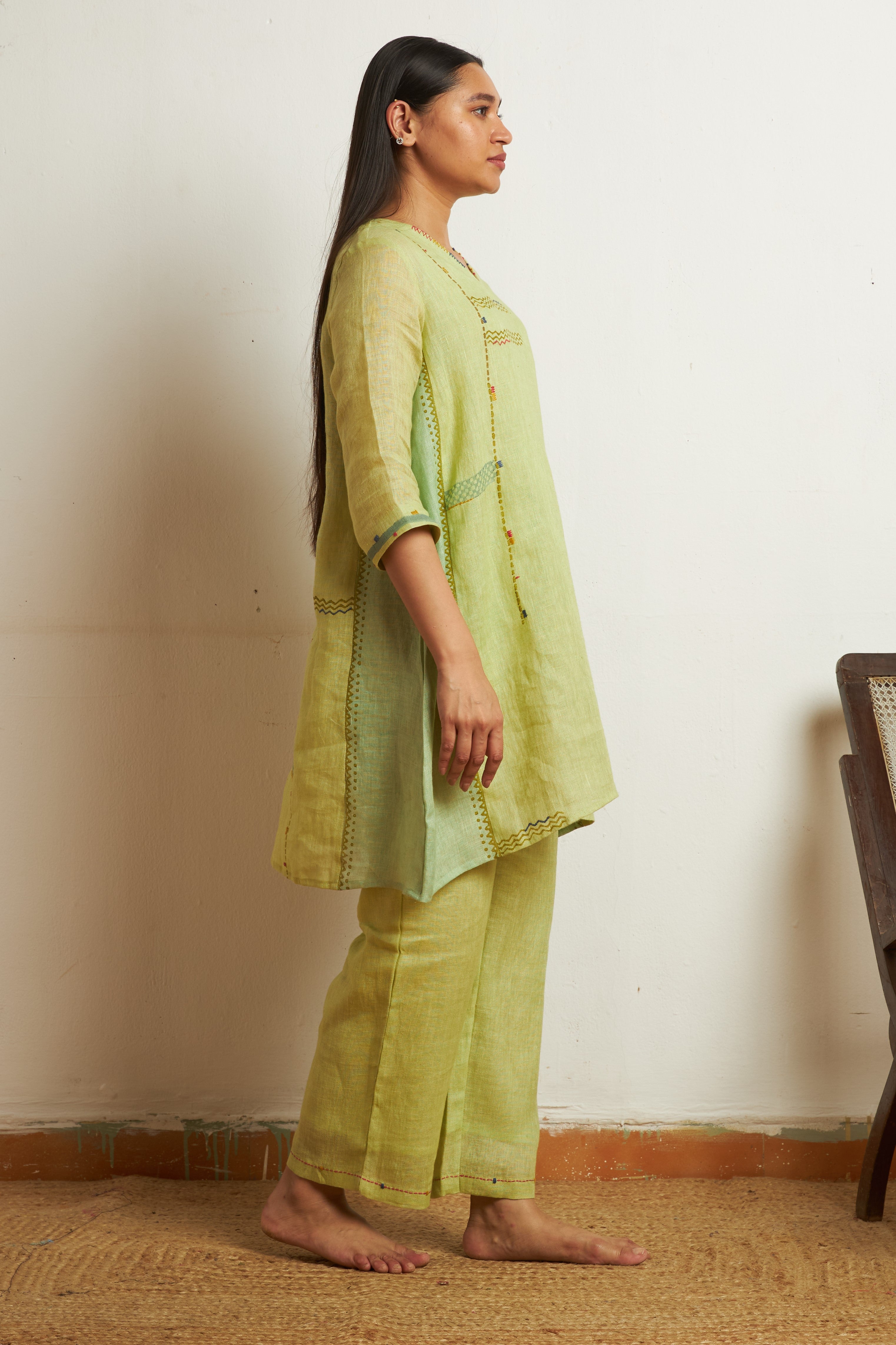 Artisanal Gauze Linen Hand-Detailed Co-ord Set | Oregano