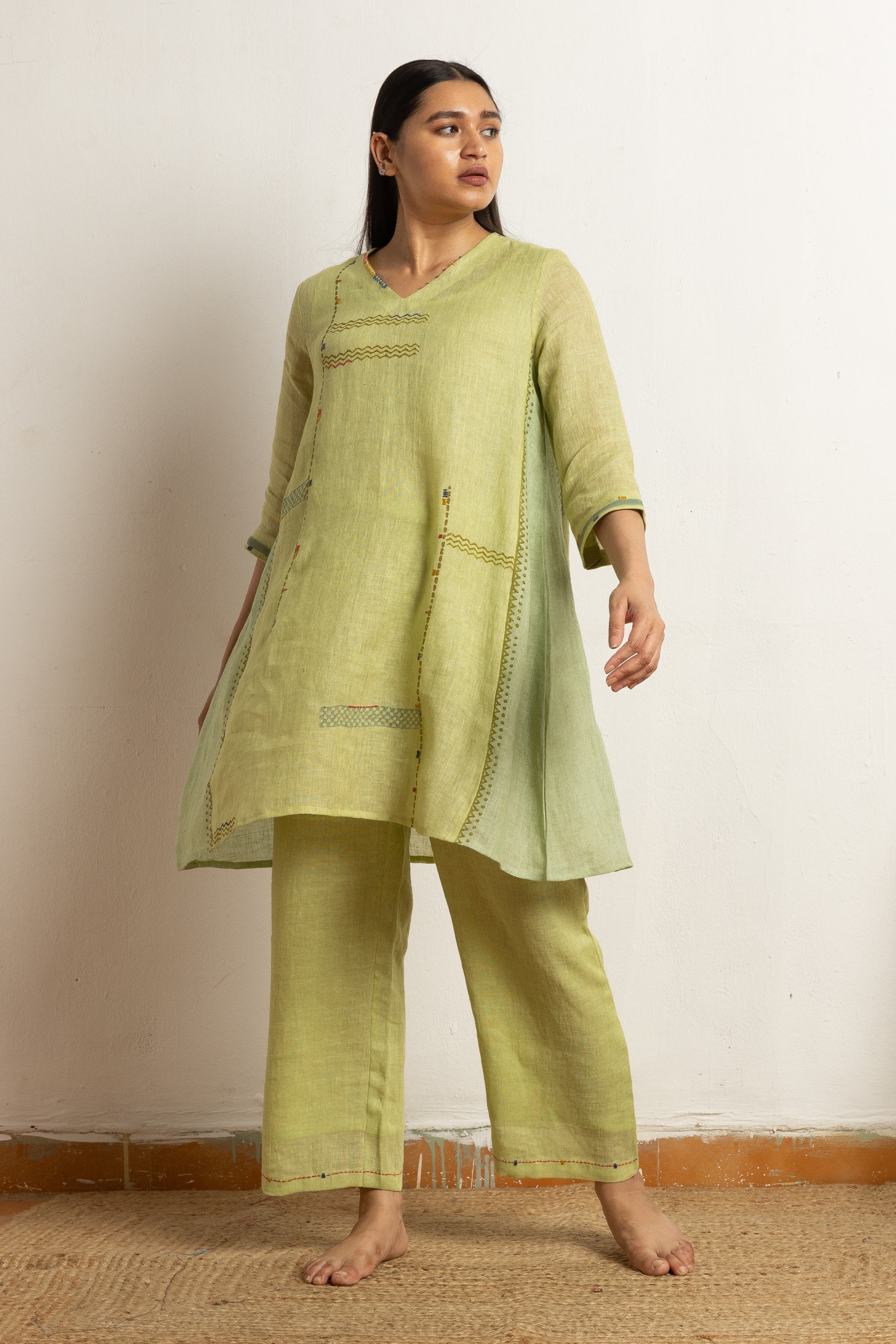Artisanal Gauze Linen Hand-Detailed Co-ord Set | Oregano