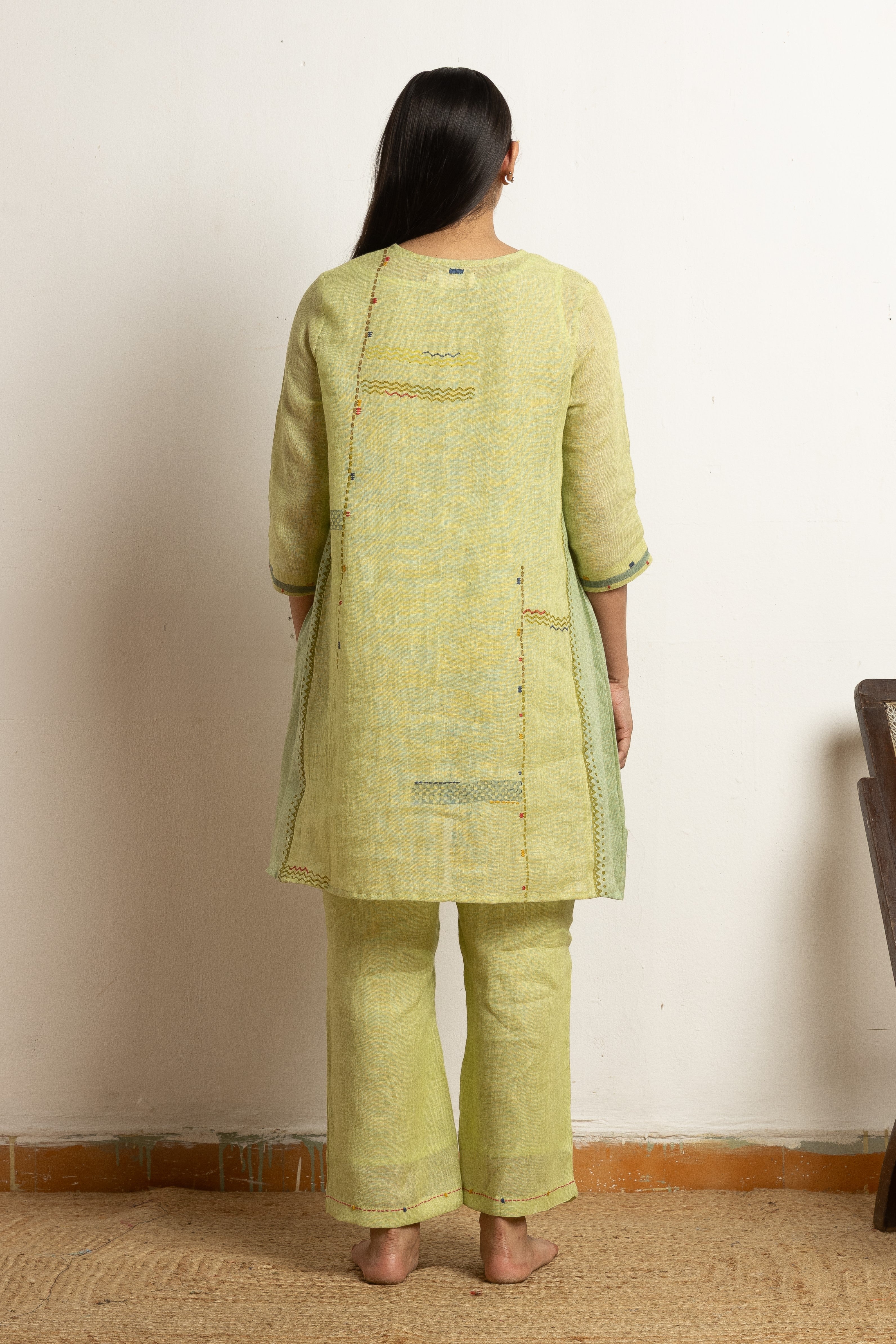 Artisanal Gauze Linen Hand-Detailed Co-ord Set | Oregano