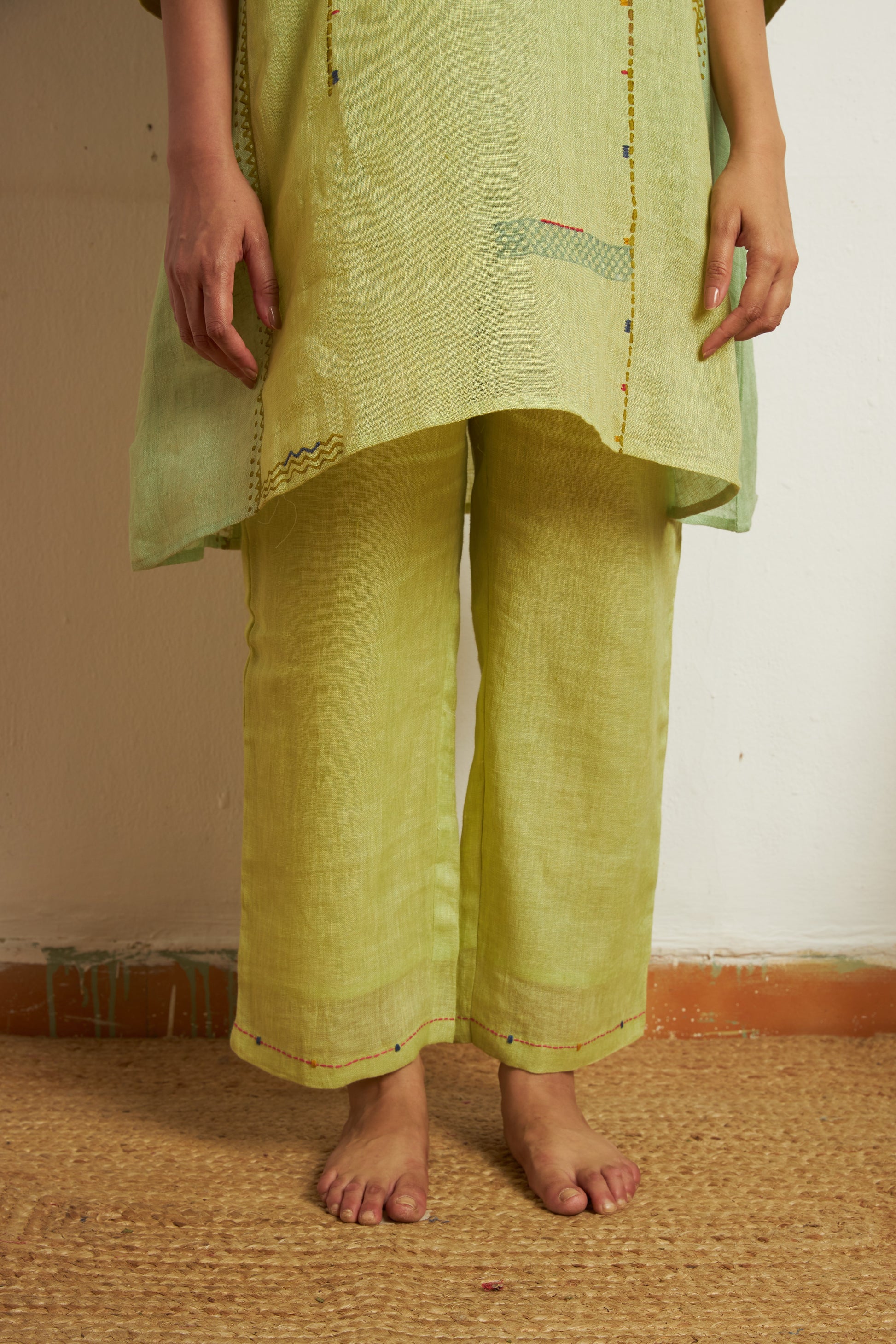 Artisanal Gauze Linen Hand-Detailed Co-ord Set | Oregano