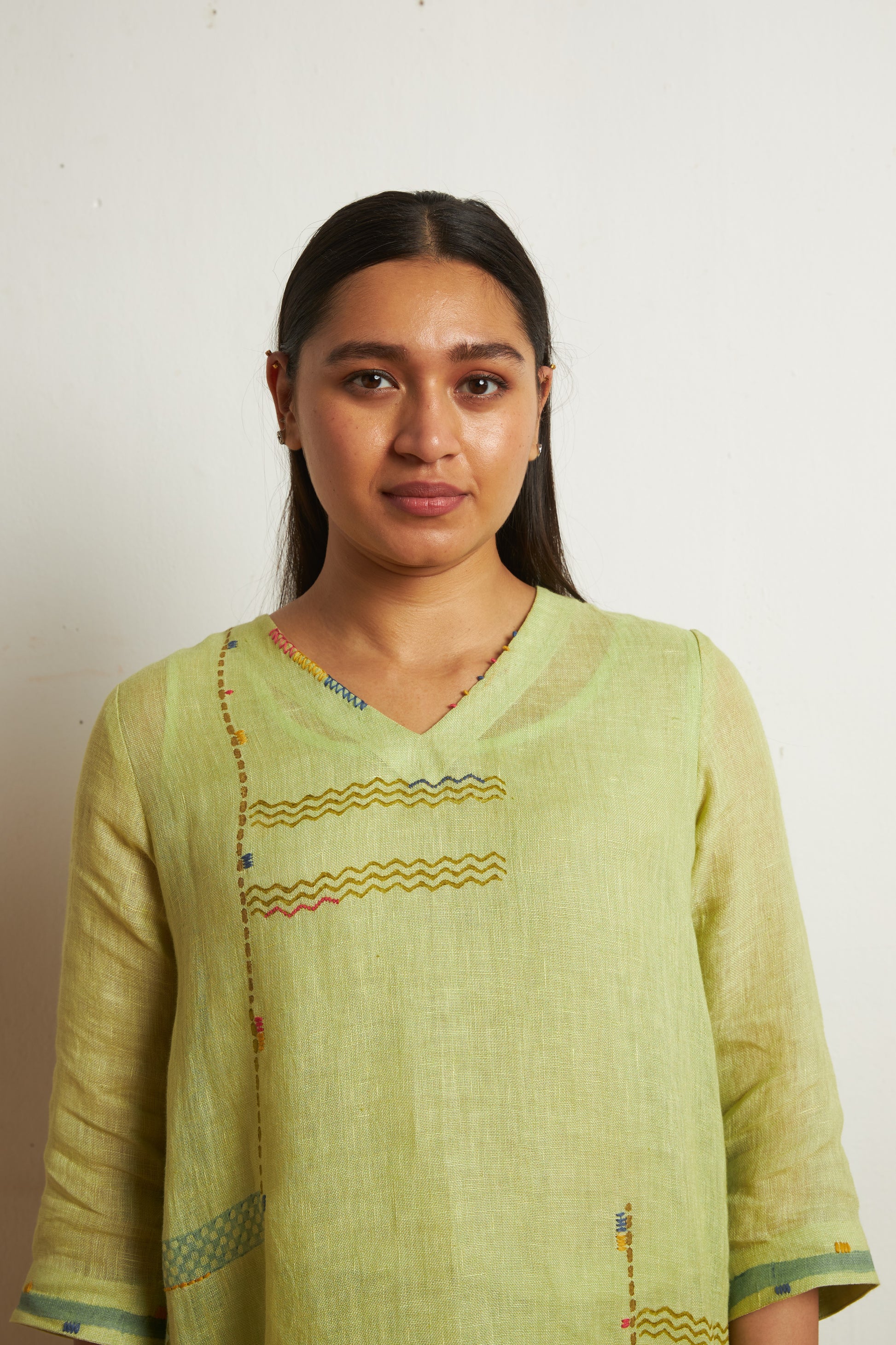 Artisanal Gauze Linen Hand-Detailed Co-ord Set | Oregano