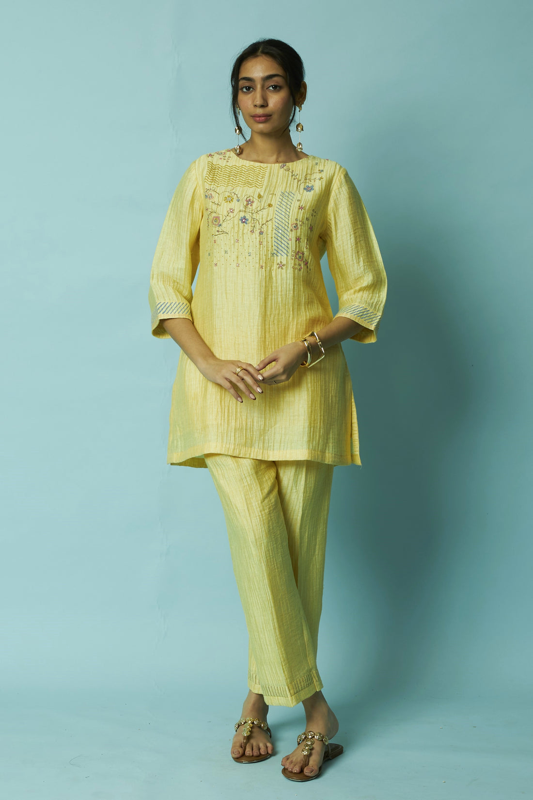 Block printed Silk linen Tunic Set