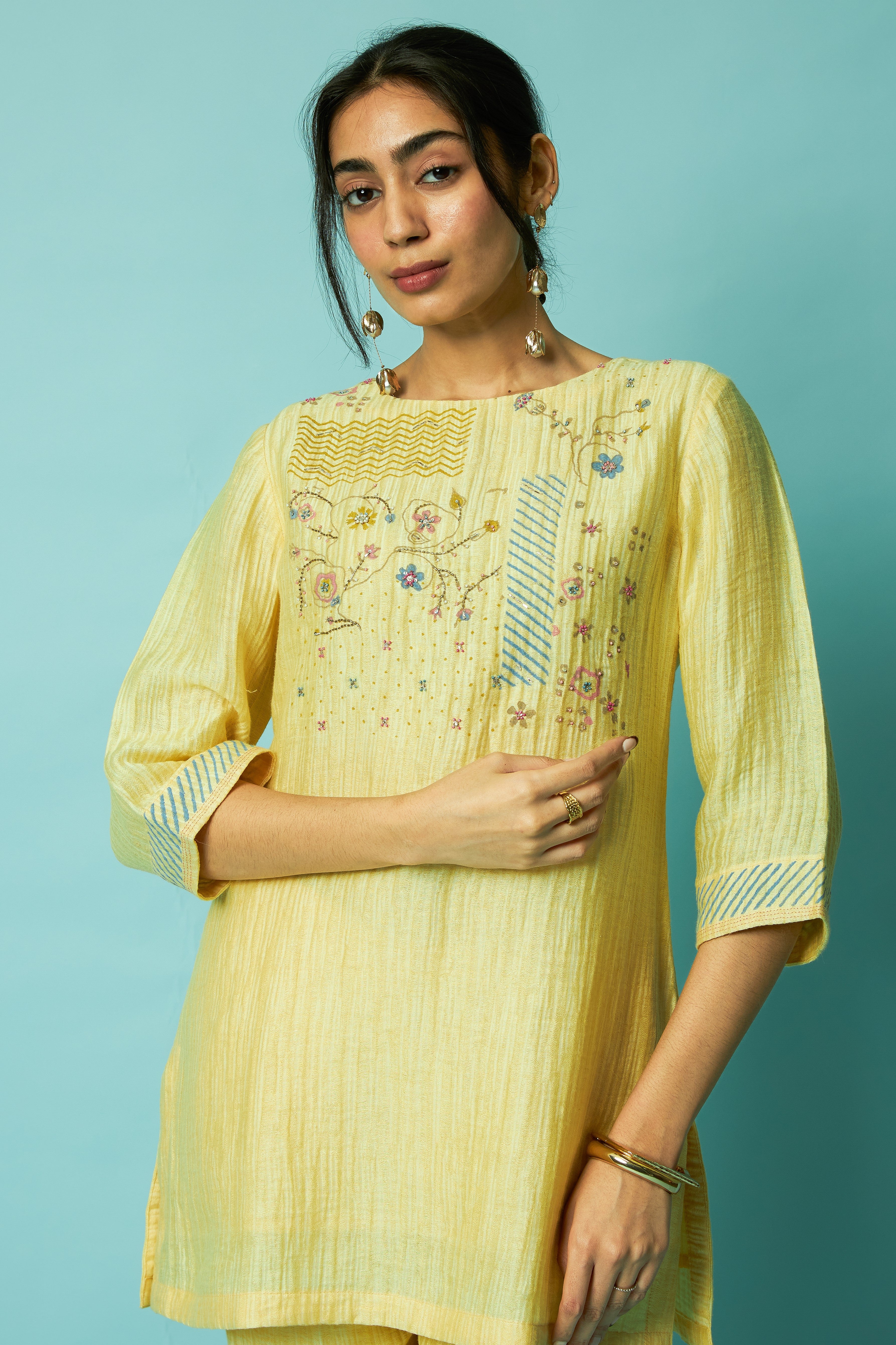 Block printed Silk linen Tunic Set | Oregano