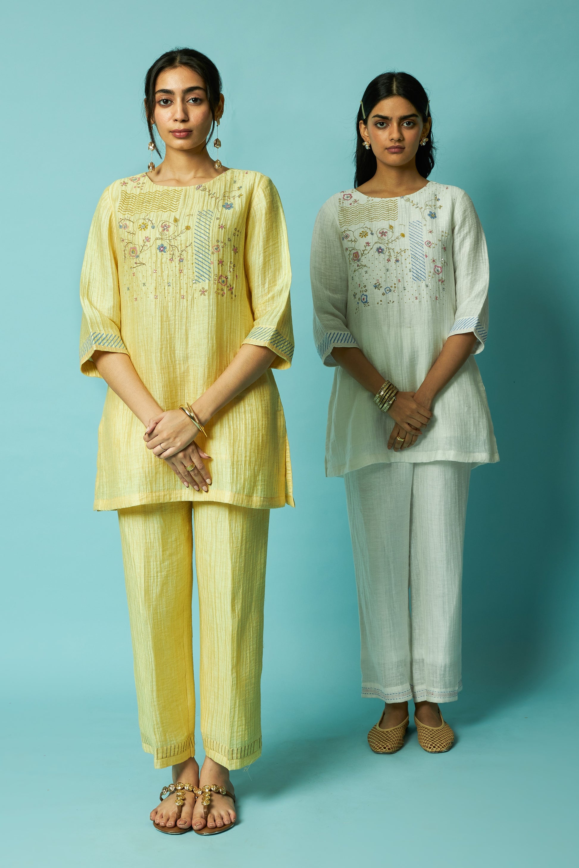 Block printed Silk linen Tunic Set | Oregano