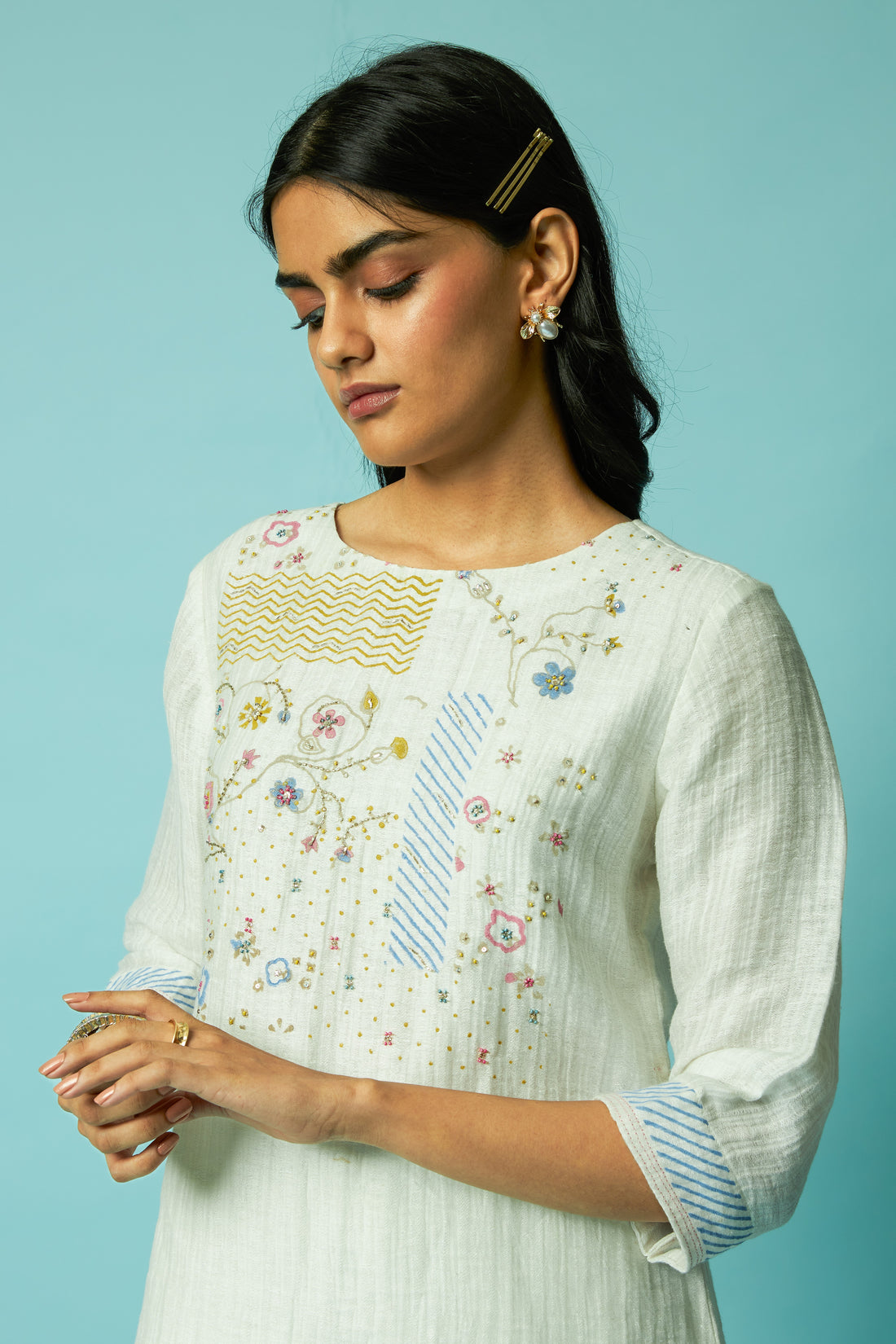 Block printed Silk linen Tunic Set