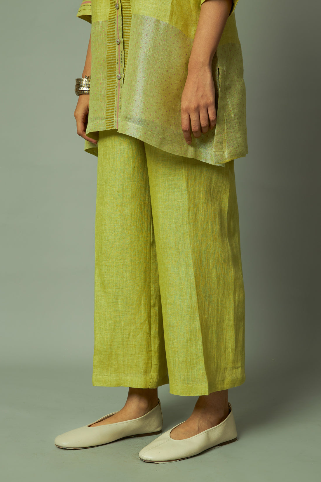 Block Printed Zari Linen Tunic Set