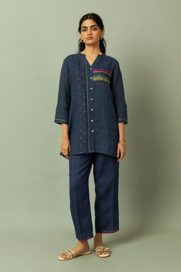 Navy Linen Multi-Stripe Tunic Coord Set | Oregano